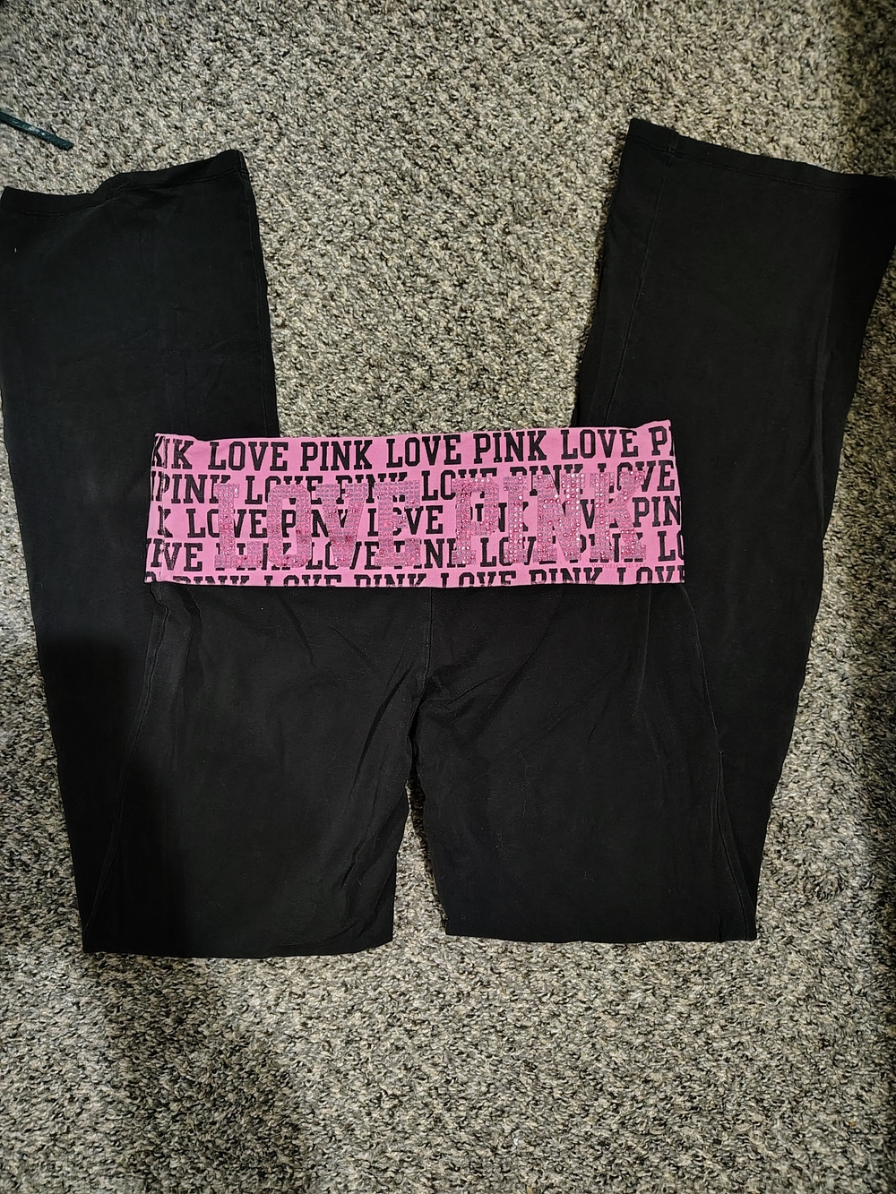 Victoria's Secret PINK Black Yoga Pants with Pink 'LOVE PINK' Waistband